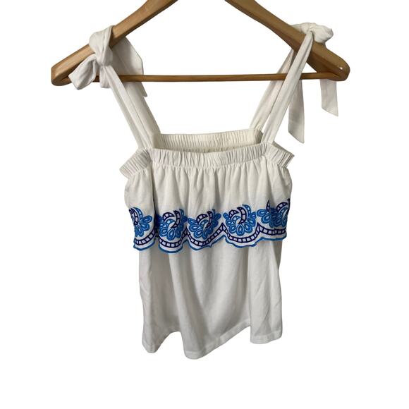 Lilly Pulitzer Benita Embroidered Scalloped White Tie Strap Tank Top Size XXS - Picture 5 of 7